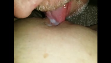 Wife and Husband share cum on cuckold session